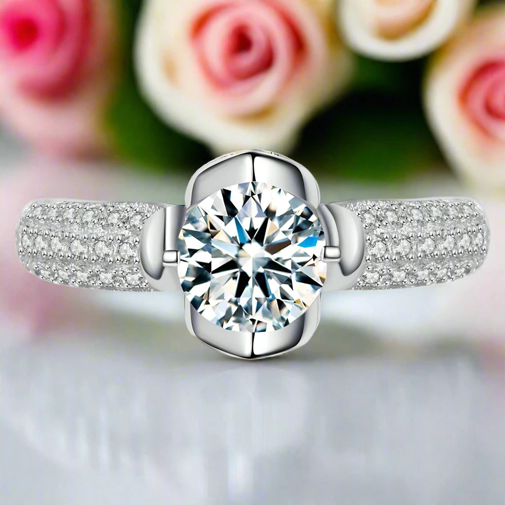 1.0 Ct Round Cut Diamond Engagement Ring-Black Diamonds New York