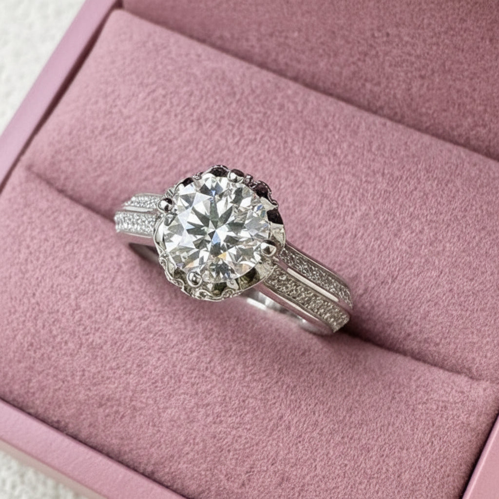 1.0 Ct Round Cut Diamond Option Engagement Ring-Black Diamonds New York