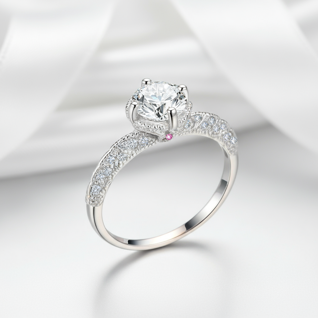 1.0 Ct Round Cut Diamond Engagement Ring-Black Diamonds New York