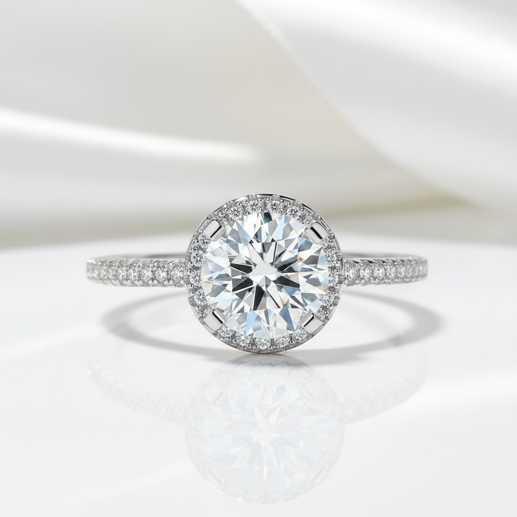 1.0 Ct Round Cut Diamond Option Halo Engagement Ring-Black Diamonds New York