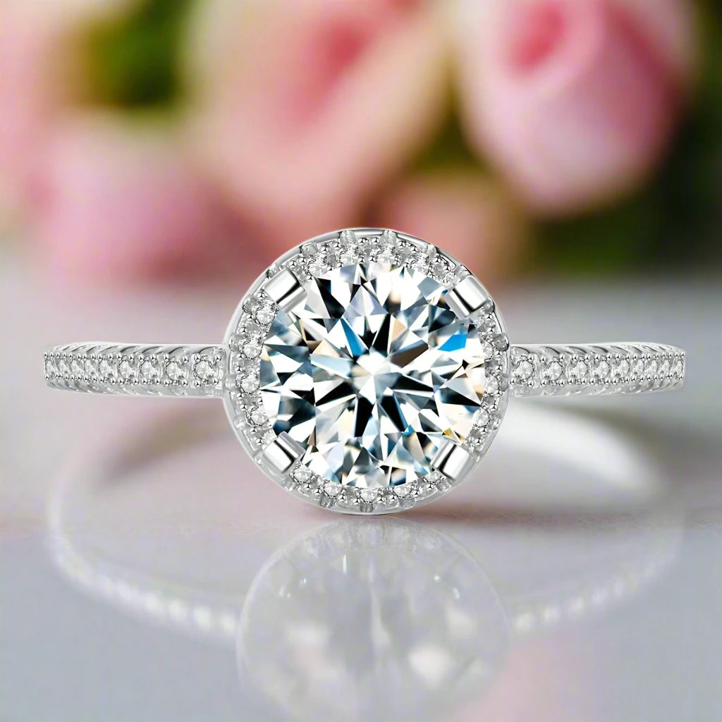 1.0 Ct Round Cut Diamond Halo Engagement Ring-Black Diamonds New York