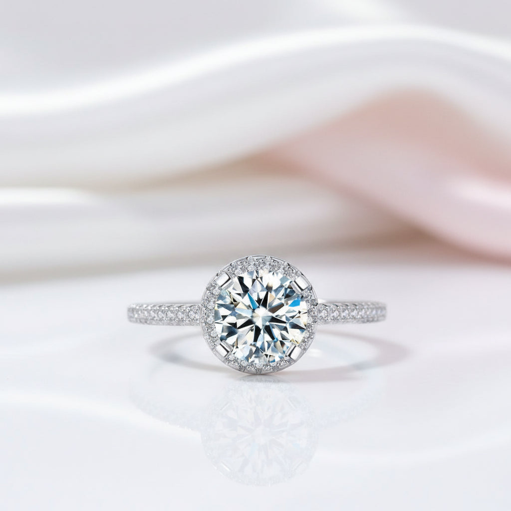 1.0 Ct Round Cut Diamond Option Halo Engagement Ring-Black Diamonds New York