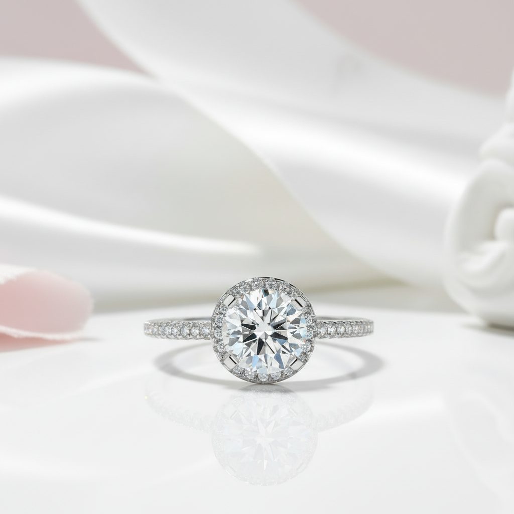 1.0 Ct Round Cut Diamond Option Halo Engagement Ring-Black Diamonds New York