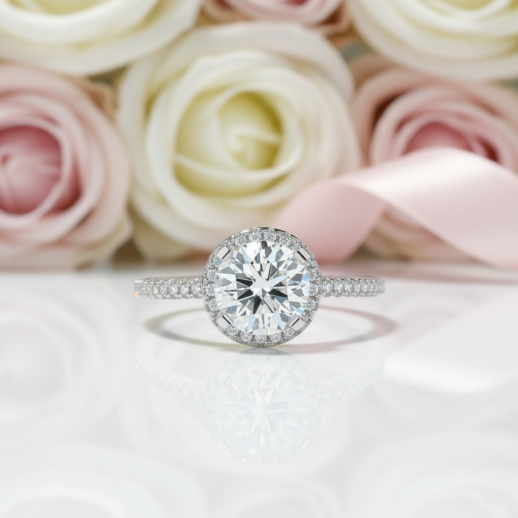 1.0 Ct Round Cut Diamond Option Halo Engagement Ring-Black Diamonds New York
