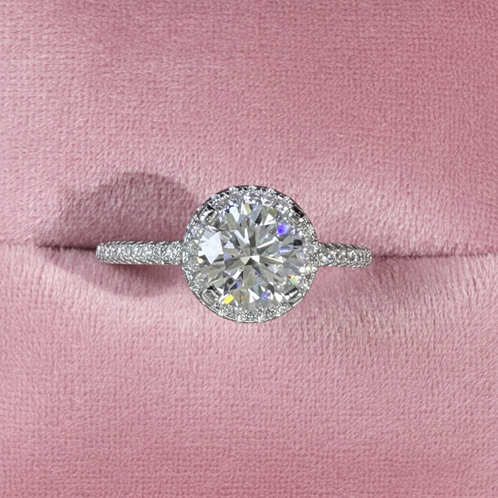 1.0 Ct Round Cut Diamond Option Halo Engagement Ring-Black Diamonds New York