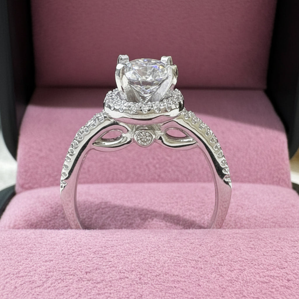 1.0 Ct Round Cut Diamond Option Halo Engagement Ring-Black Diamonds New York
