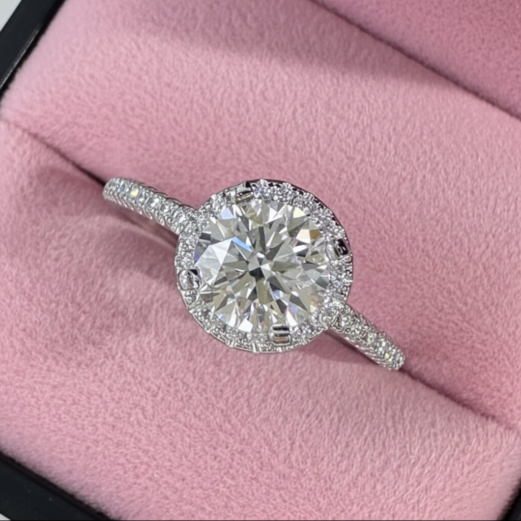 1.0 Ct Round Cut Diamond Option Halo Engagement Ring-Black Diamonds New York