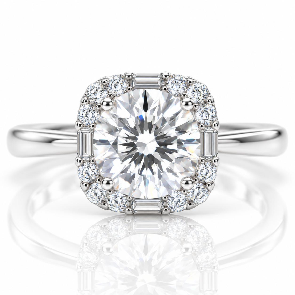 1.0 Ct Round Cut Diamond Option Halo Engagement Ring-Black Diamonds New York
