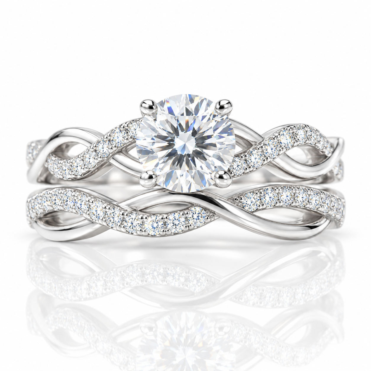 1.0 Ct Round Cut Diamond Option Twisted Engagement Ring Set-Black Diamonds New York