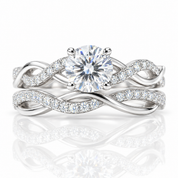1.0 Ct Round Cut Diamond Option Twisted Engagement Ring Set-Black Diamonds New York