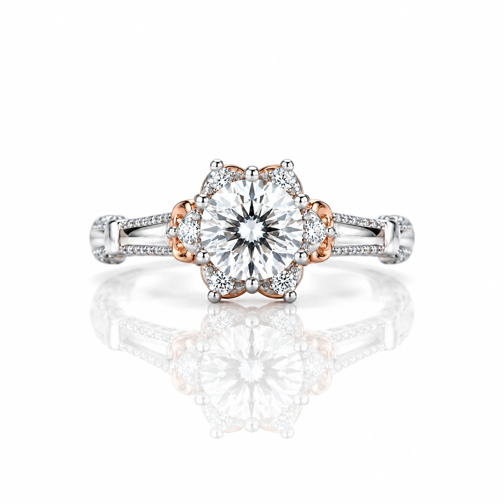 1.0 Ct Round Diamond Option Flower Engagement Ring-Black Diamonds New York