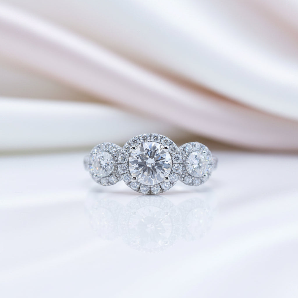 1.0 Ct Round Diamond Option Halo Engagement Ring-Black Diamonds New York