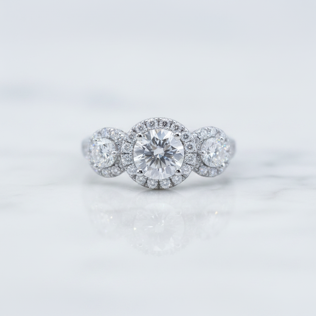 1.0 Ct Round Diamond Option Halo Engagement Ring-Black Diamonds New York