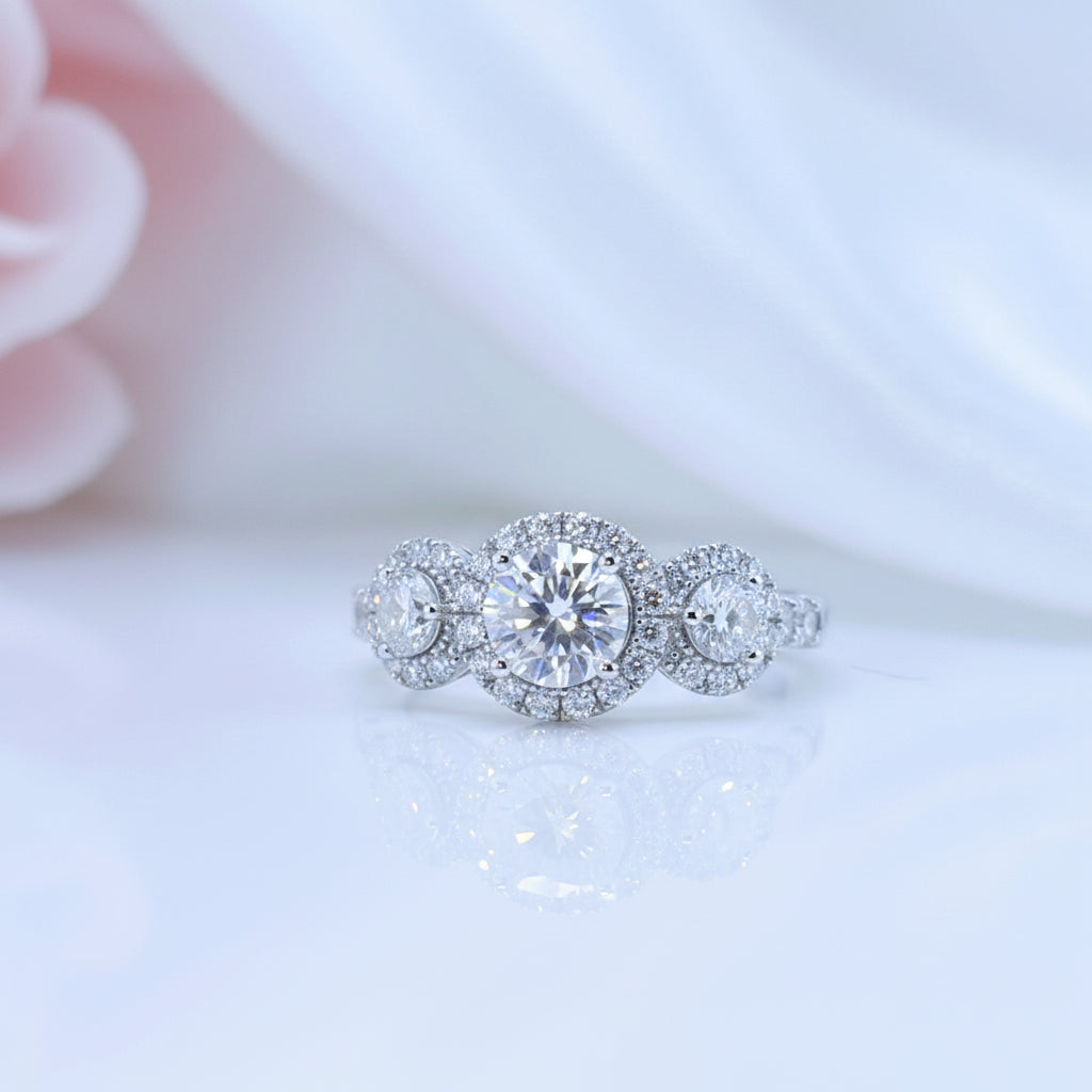 1.0 Ct Round Diamond Option Halo Engagement Ring-Black Diamonds New York