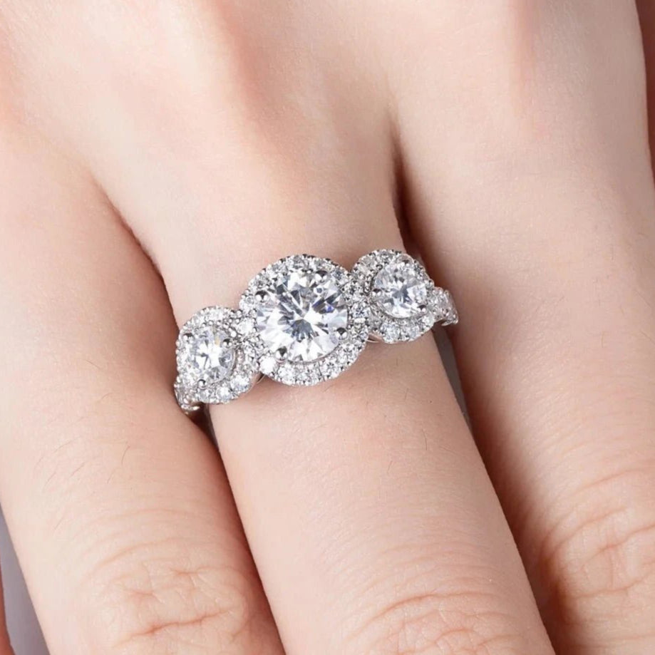 1.0 Ct Round Diamond Option Halo Engagement Ring-Black Diamonds New York