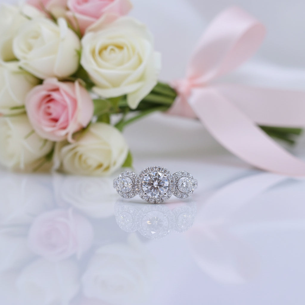 1.0 Ct Round Diamond Option Halo Engagement Ring-Black Diamonds New York