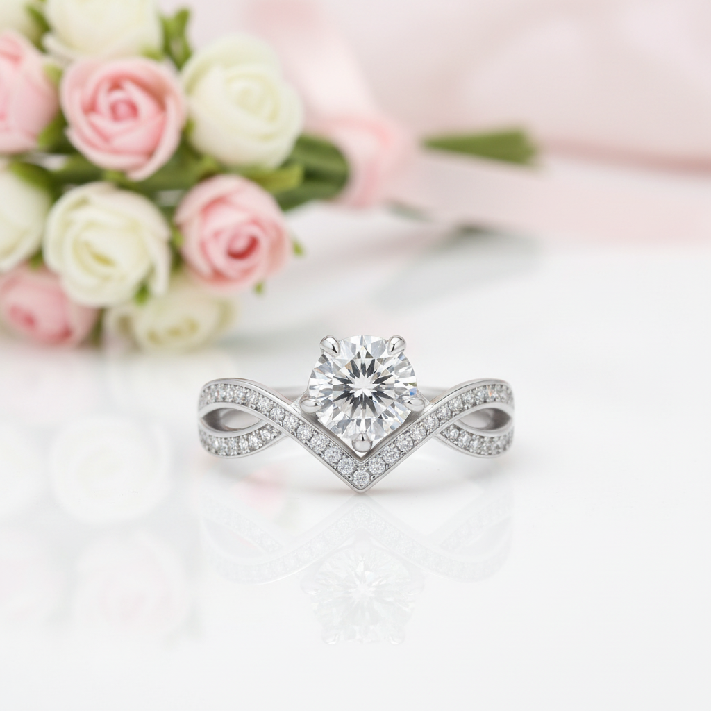 1.0 Ct Round Diamond Option V Shaped Twist Engagement Ring-Black Diamonds New York