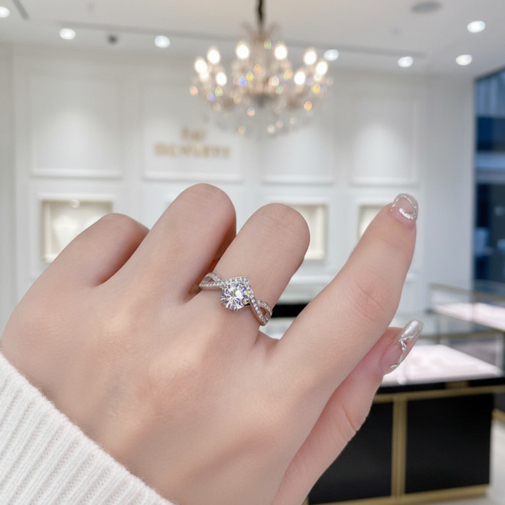 1.0 Ct Round Diamond Option V Shaped Twist Engagement Ring-Black Diamonds New York