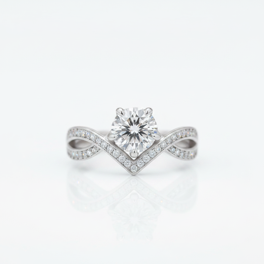 1.0 Ct Round Diamond Option V Shaped Twist Engagement Ring-Black Diamonds New York