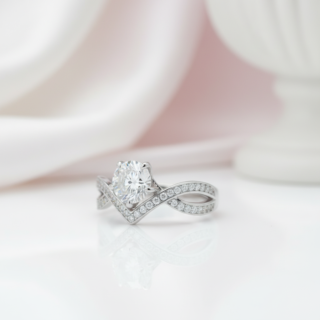 1.0 Ct Round Diamond Option V Shaped Twist Engagement Ring-Black Diamonds New York