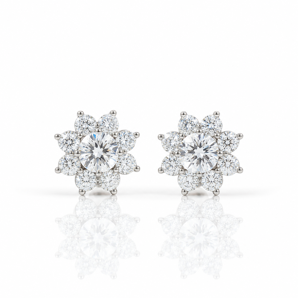 1.0 Ct Snowflake Shaped 6.5mm Halo Diamond Option Stud Earrings-Black Diamonds New York