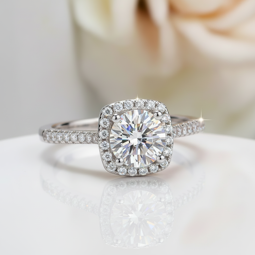 1.0 Ct Sparkling Round Cut Diamond Option Engagement Ring-Black Diamonds New York