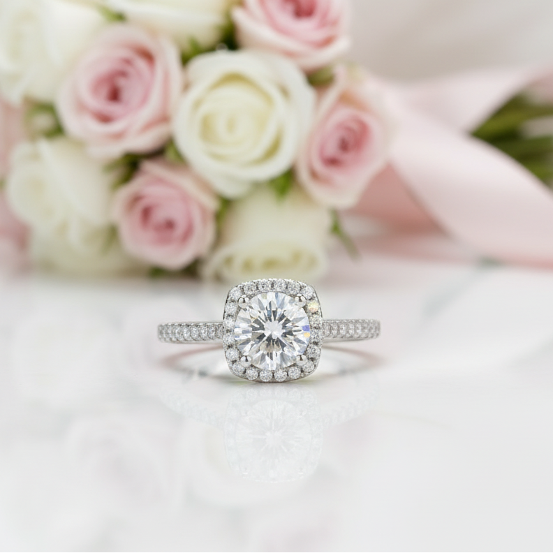 1.0 Ct Sparkling Round Cut Diamond Option Engagement Ring-Black Diamonds New York