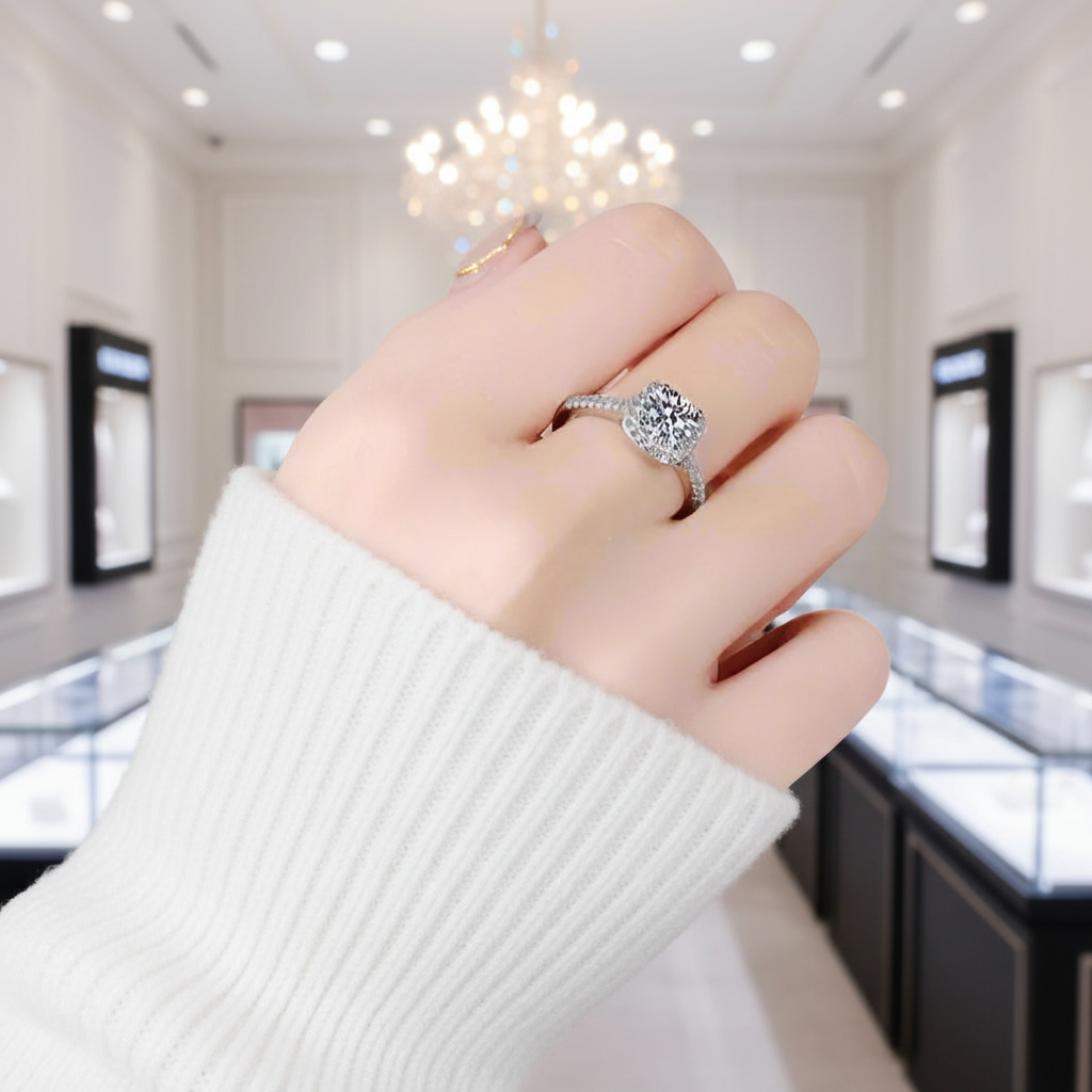 1.0 Ct Sparkling Round Cut Diamond Option Engagement Ring-Black Diamonds New York