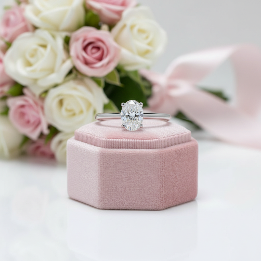 1.0 ct 5*7mm Oval-cut Diamond Engagement Ring-Black Diamonds New York