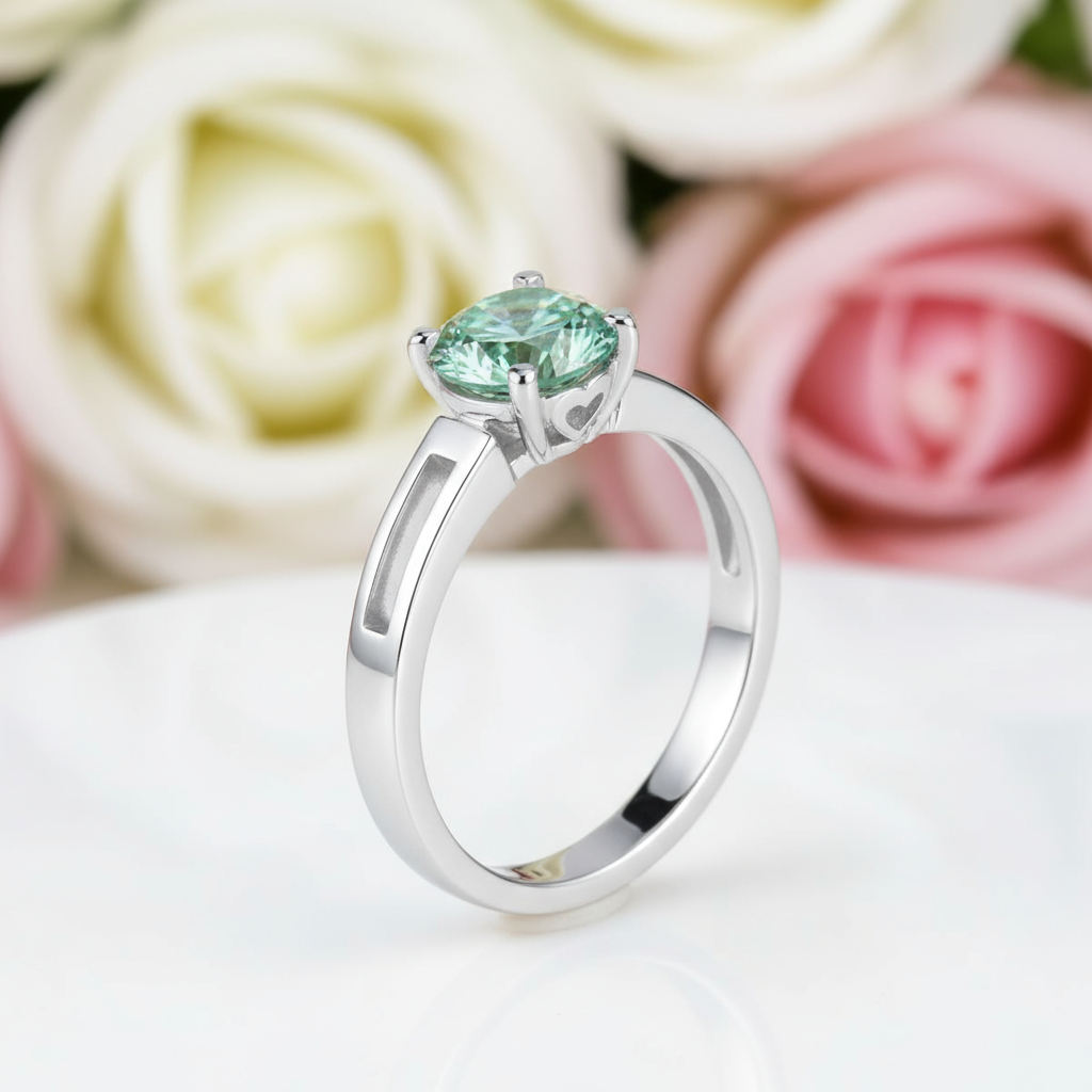 1.0 ct 6.5mm Round Green Diamond Engagement Ring-Black Diamonds New York