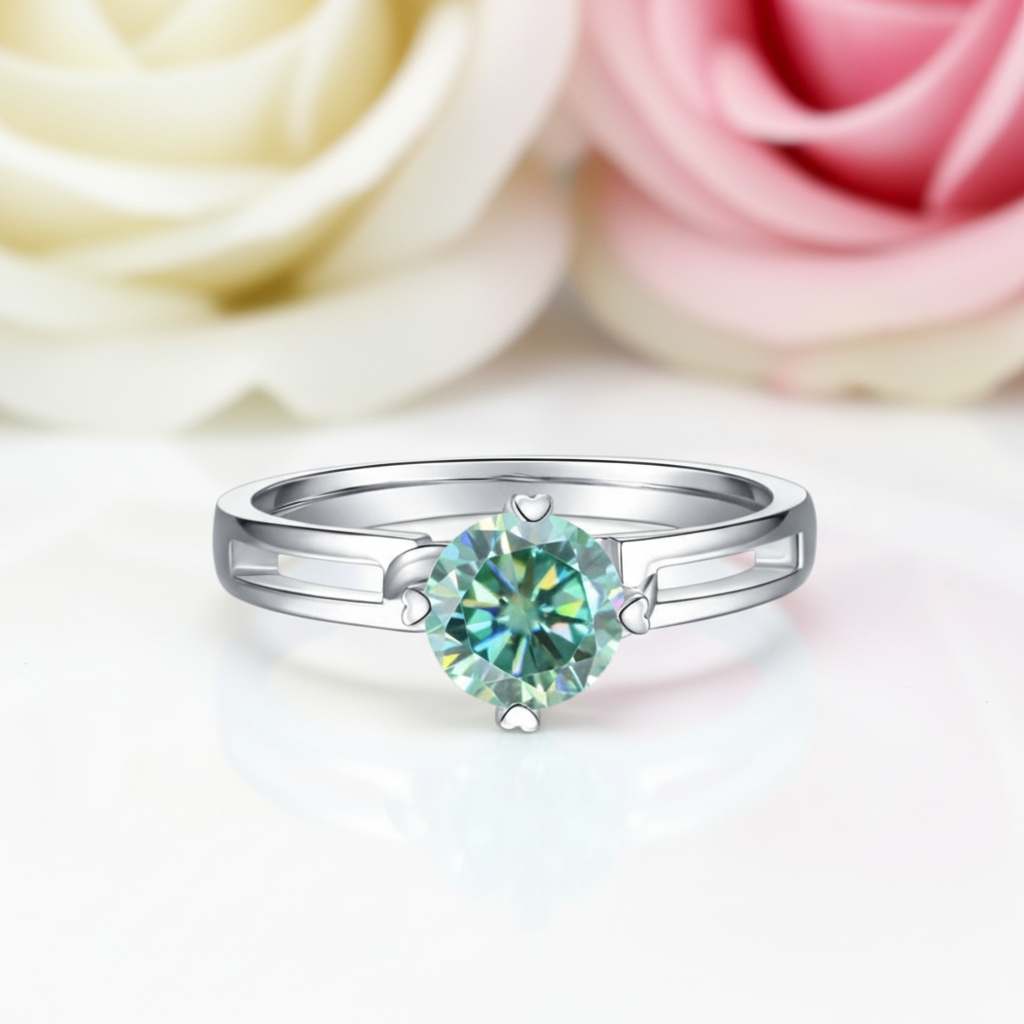 1.0 ct 6.5mm Round Green Diamond Engagement Ring-Black Diamonds New York