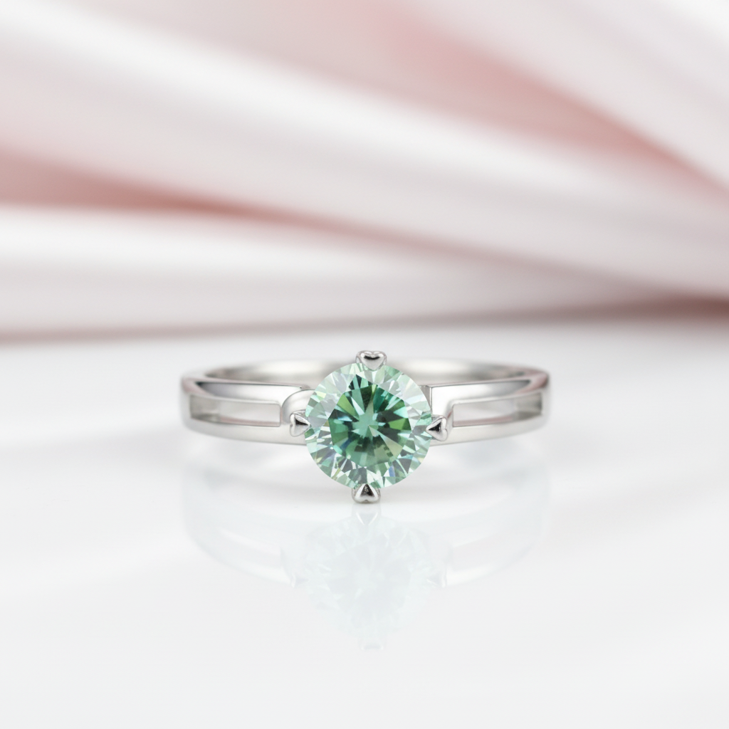 1.0 ct 6.5mm Round Green Diamond Option Engagement Ring-Black Diamonds New York