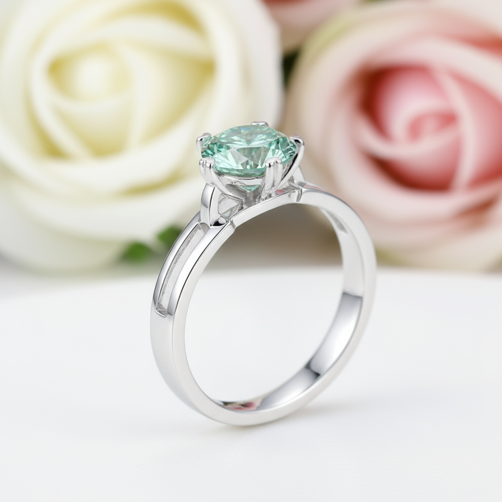 1.0 ct 6.5mm Round Green Diamond Engagement Ring-Black Diamonds New York