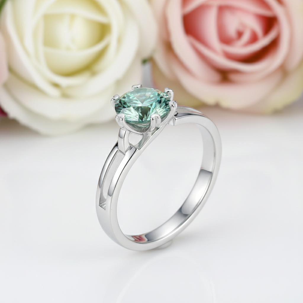 1.0 ct 6.5mm Round Green Diamond Engagement Ring-Black Diamonds New York