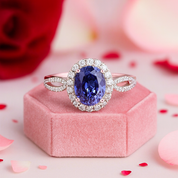 1.0 ct Blue Sapphire Oval Cut Halo Engagement Ring-Black Diamonds New York