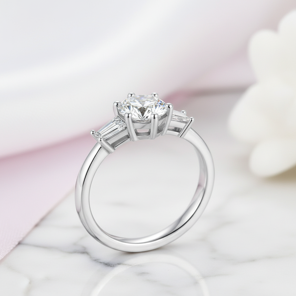 1.0 ct Round Cut Diamond Option Three Stone Engagement Ring-Black Diamonds New York