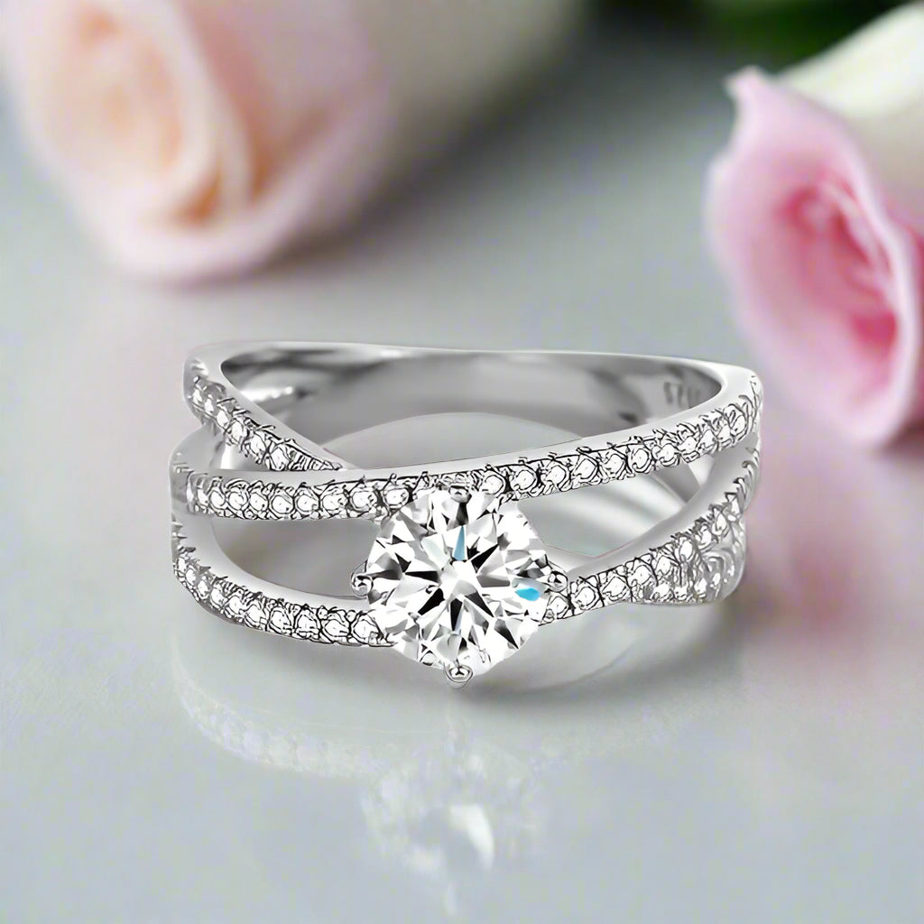 1.0 ct Round Diamond Criss Cross Engagement Ring-Black Diamonds New York