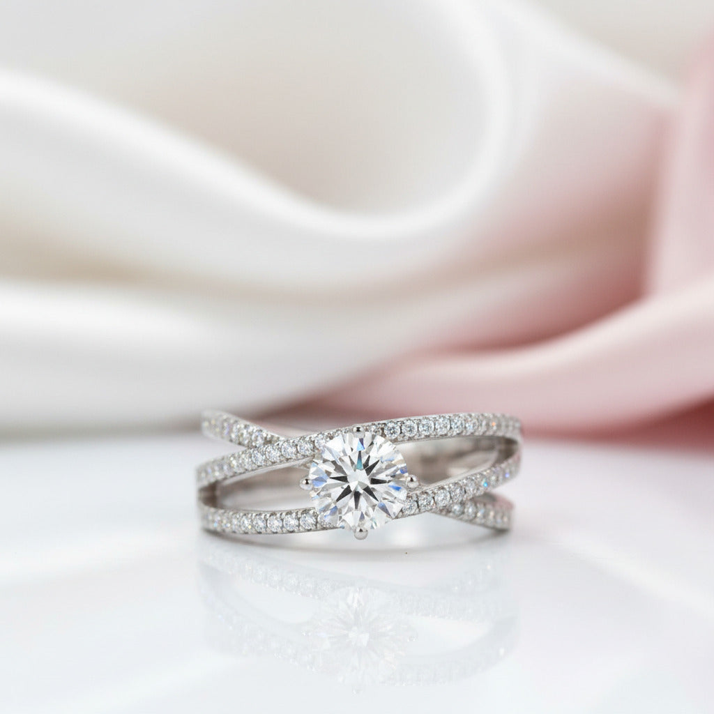 1.0 ct Round Diamond Option Criss Cross Engagement Ring-Black Diamonds New York