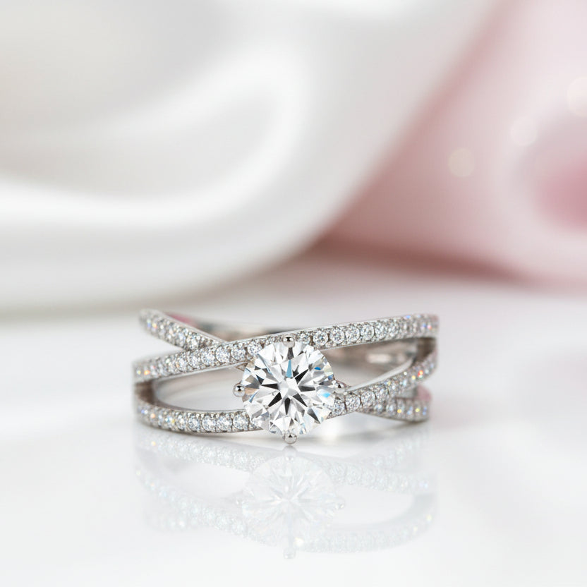 1.0 ct Round Diamond Criss Cross Engagement Ring-Black Diamonds New York