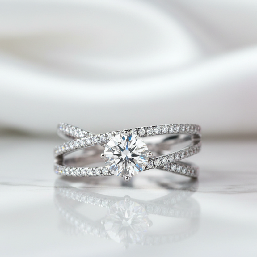 1.0 ct Round Diamond Criss Cross Engagement Ring-Black Diamonds New York