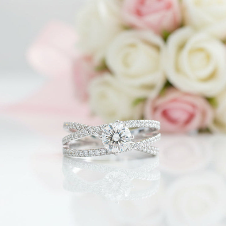 1.0 ct Round Diamond Criss Cross Engagement Ring-Black Diamonds New York