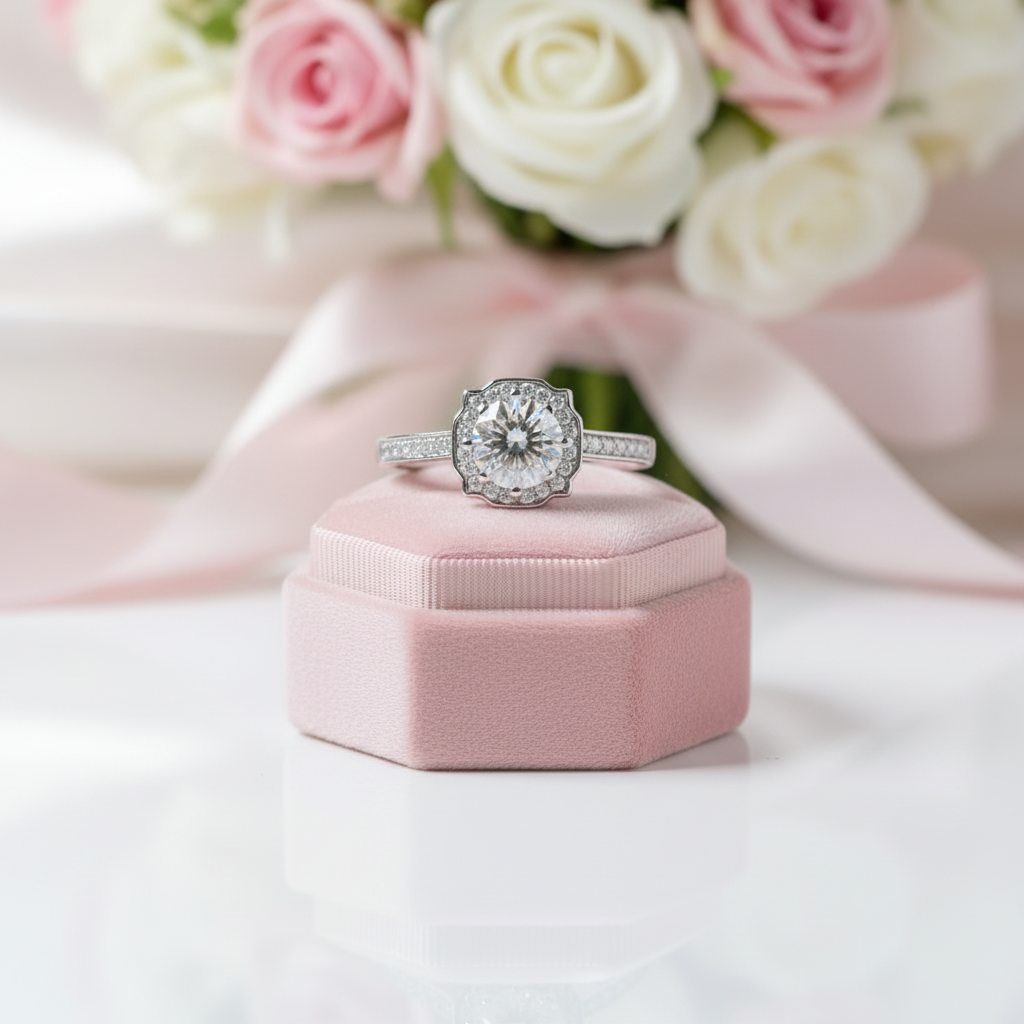 1.0 ct Round Halo Channel Diamond Option Engagement Ring-Black Diamonds New York