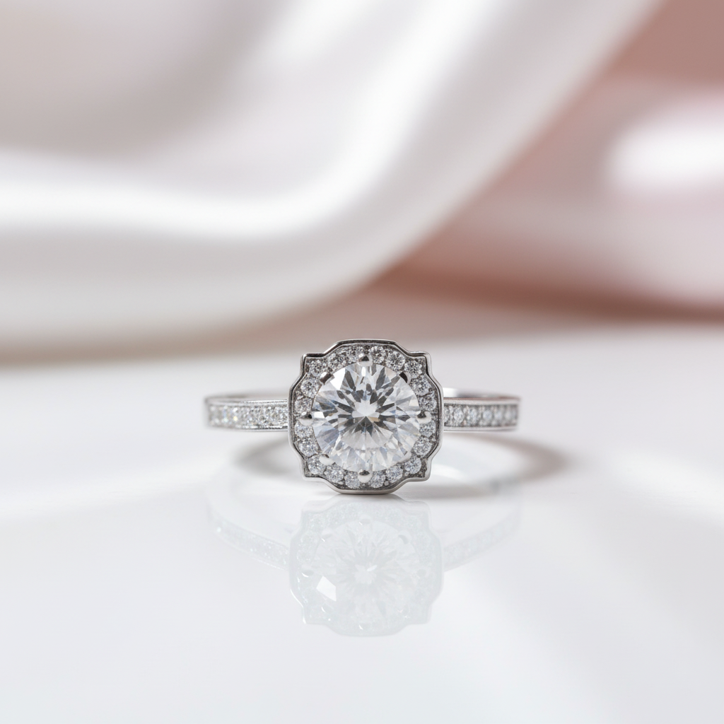 1.0 ct Round Halo Channel Diamond Option Engagement Ring-Black Diamonds New York