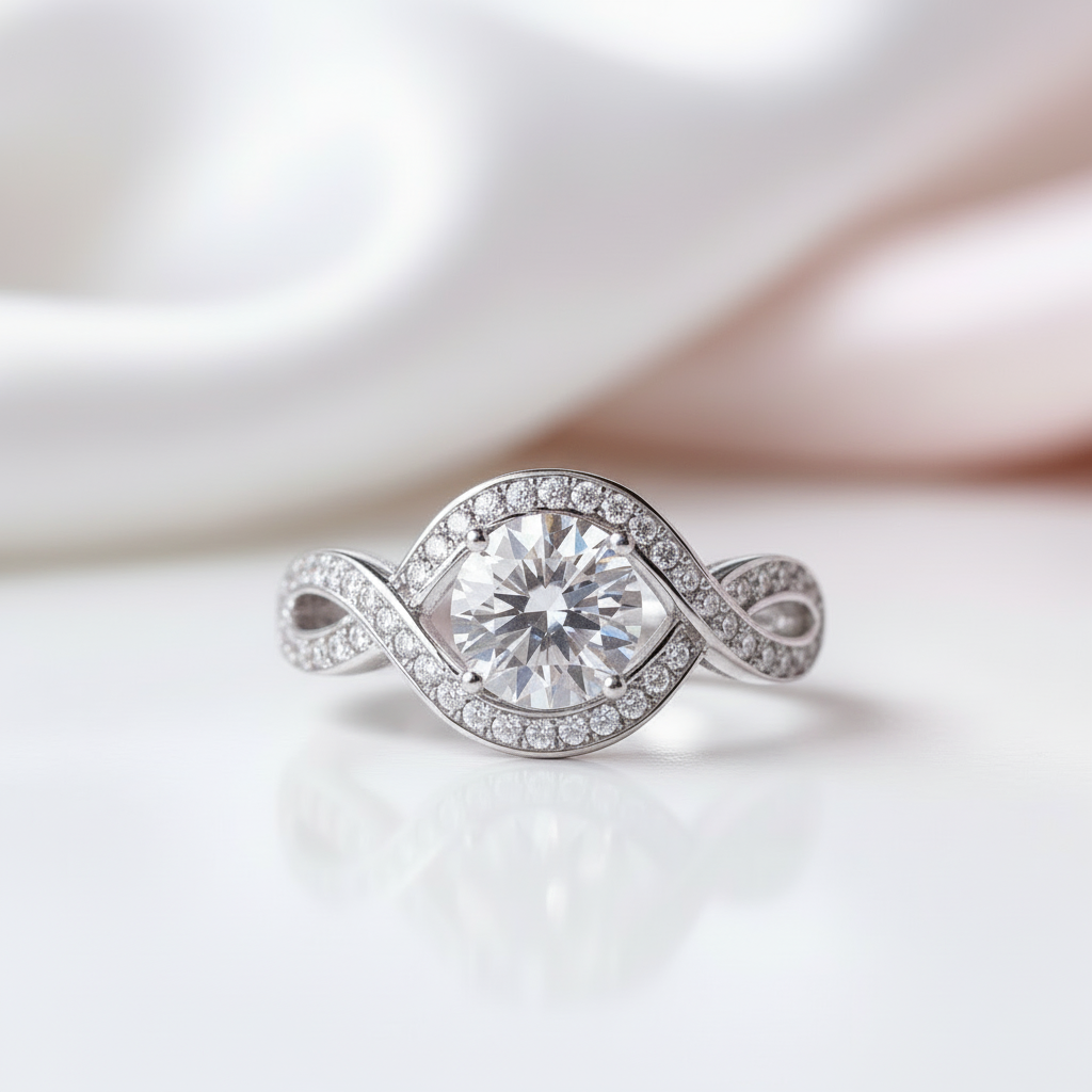 1.0ct Round Cut Diamond Infinity Engagement Ring-Black Diamonds New York