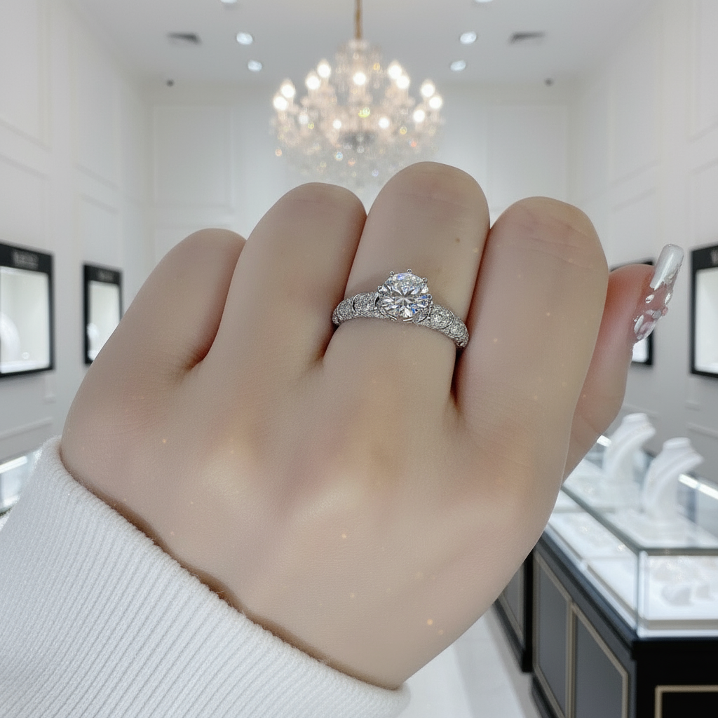 1.0ct Round Diamond Retro Engagement Ring-Black Diamonds New York