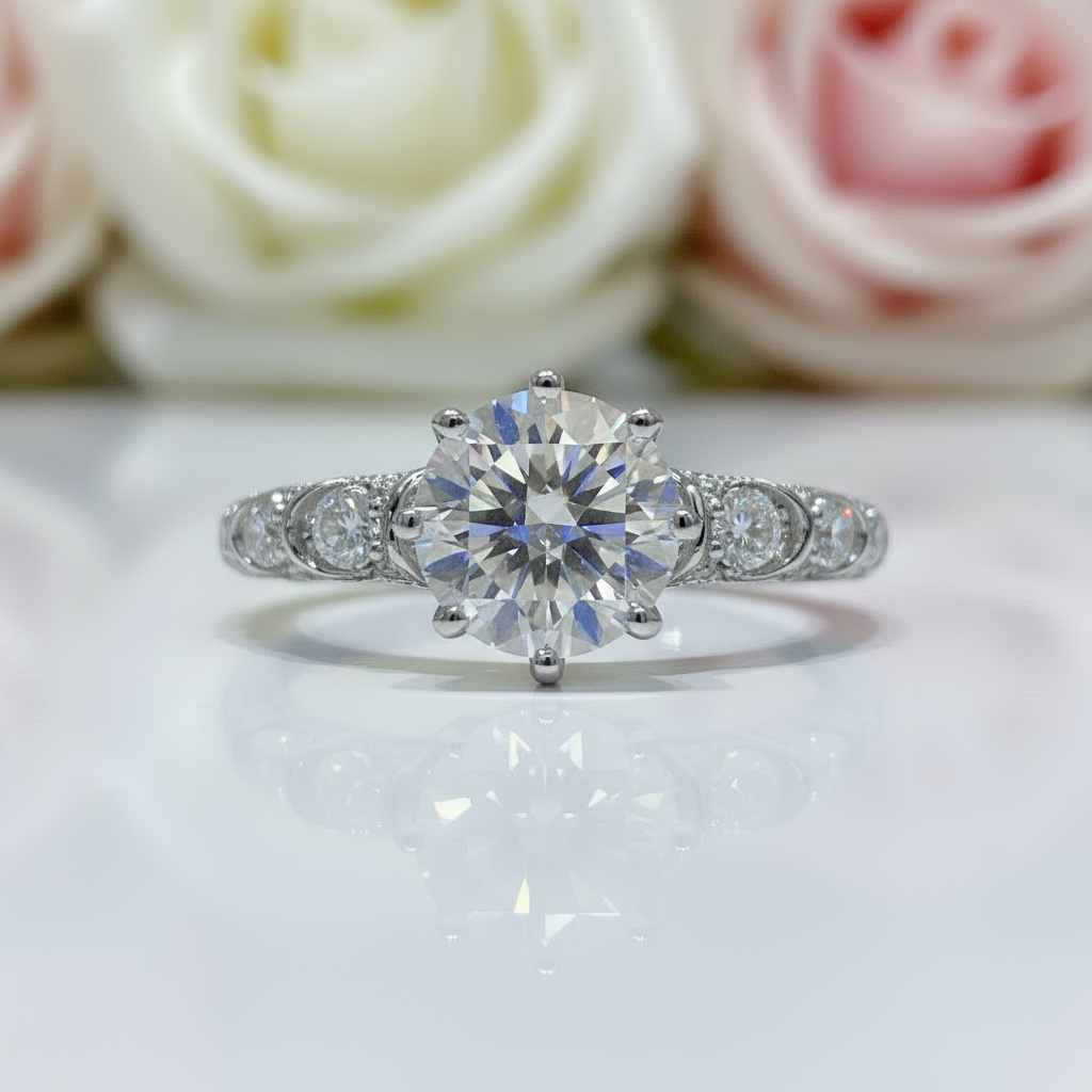 1.0ct Round Diamond Retro Engagement Ring-Black Diamonds New York