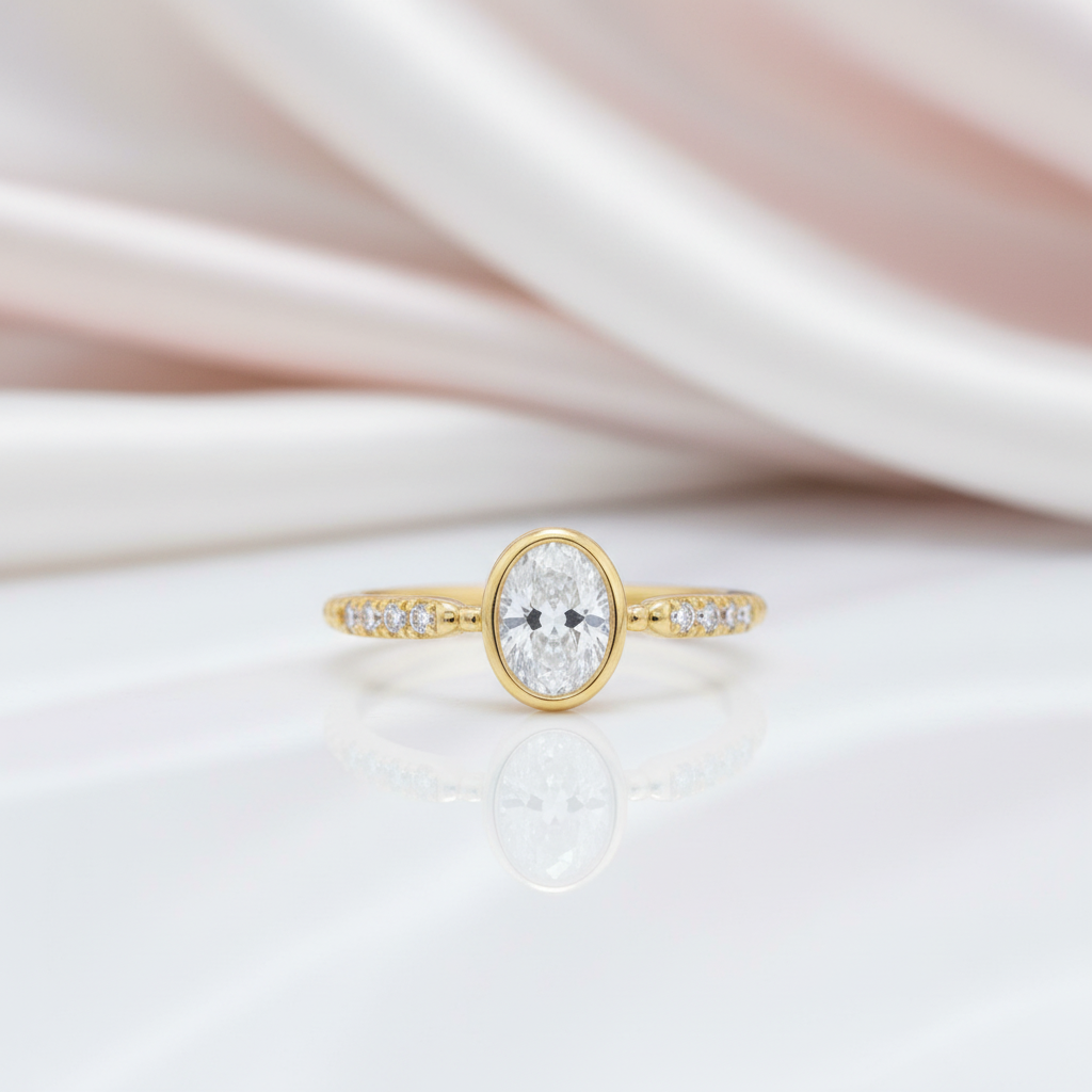 1.12 Ct Oval Cut Diamond Option Bezel Setting Engagement Ring-Black Diamonds New York