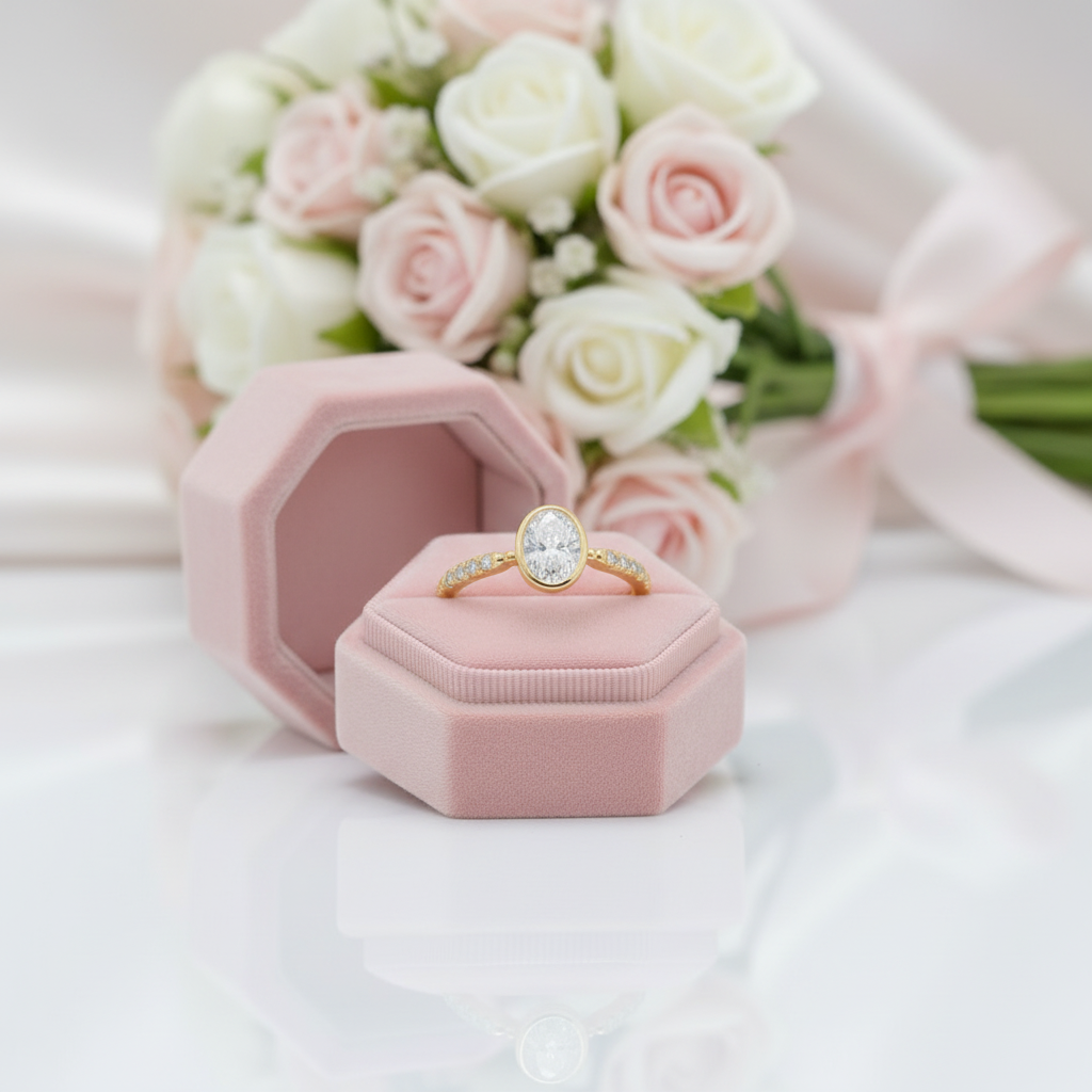 1.12 Ct Oval Cut Diamond Option Bezel Setting Engagement Ring-Black Diamonds New York