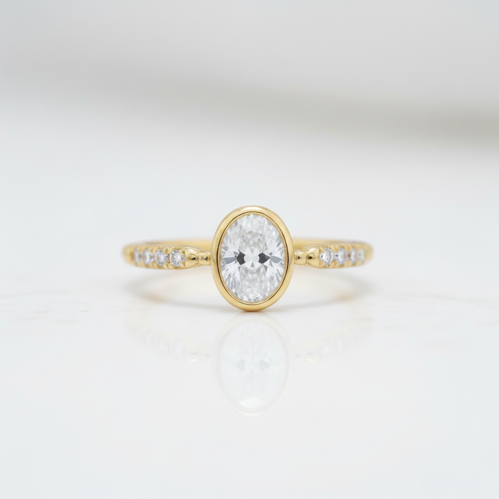 1.12 Ct Oval Cut Diamond Option Bezel Setting Engagement Ring-Black Diamonds New York