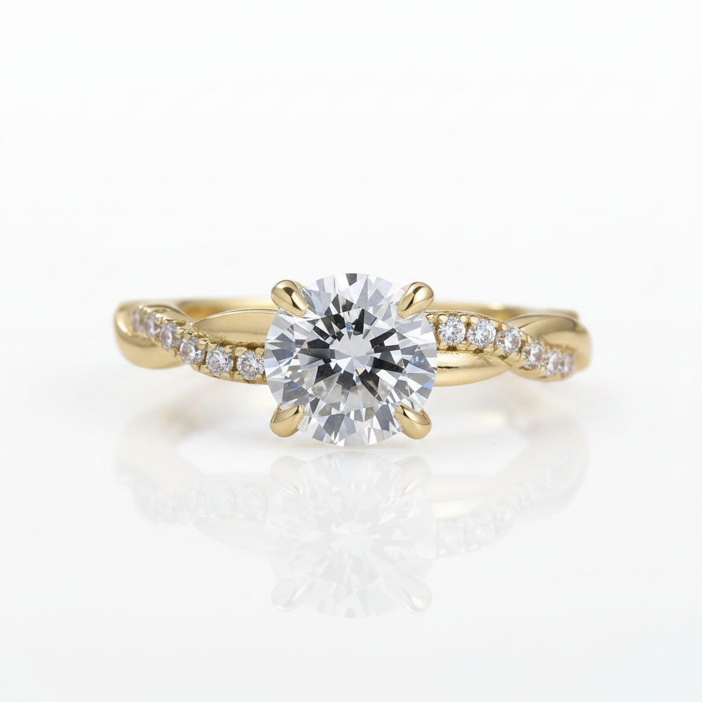 1.25 Carat Round Cut Twist Yellow Gold Promise Ring-Black Diamonds New York
